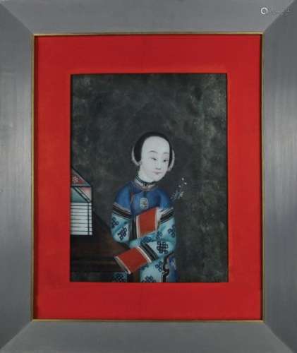 A REVERSE GLASS PORTRAIT OF A YOUNG WOMAN Qing dyn…