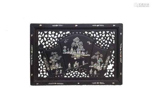 A CHINESE MOTHER OF PEARL INLAID LACQUERED PANEL L…