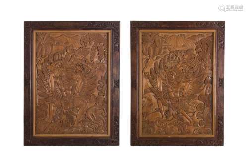 A PAIR OF BALINESE CARVED WOOD PANELS mid 20th cen…