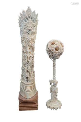 TWO IVORY AND BONE CARVINGS Early 20th century 20 …