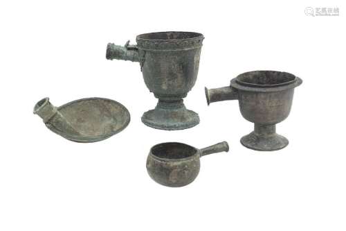 FOUR INDONESIAN BRONZE INCENSE BURNERS Handles and…