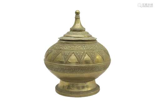 AN INDONESIAN BRASS GLOBULAR VASE AND COVER Late 1…