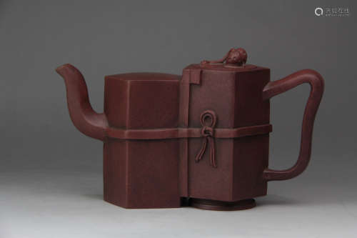 A CHINESE PURPLE SAND SIAMESED TEAPOT