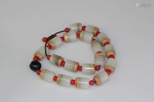 A CHINESE HETIAN JADE BEADS PRAYER BEADS