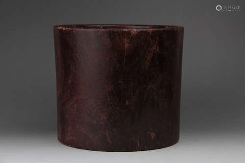 A CHINESE CARVED ROSEWOOD BRUSH POT