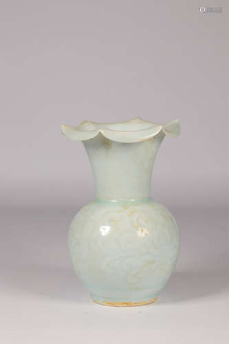 CELADON GLAZED AND IMPRESSED FLORIFORM RIM VASE