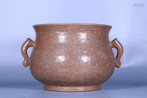 YELLOW GLAZED CENSER WITH HANDLES