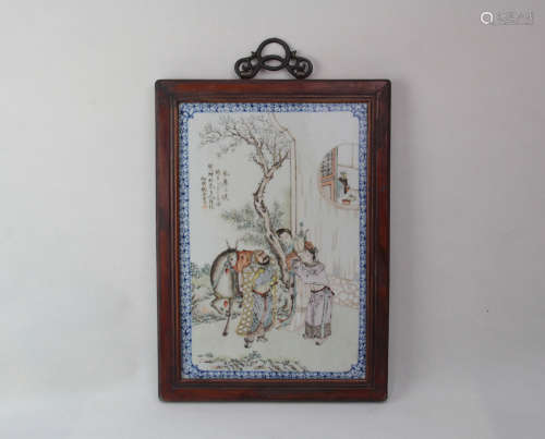 A CHINESE PORCELAIN PLATE PAINTING HANGING PLAQUE, YU HUANWEN MARK