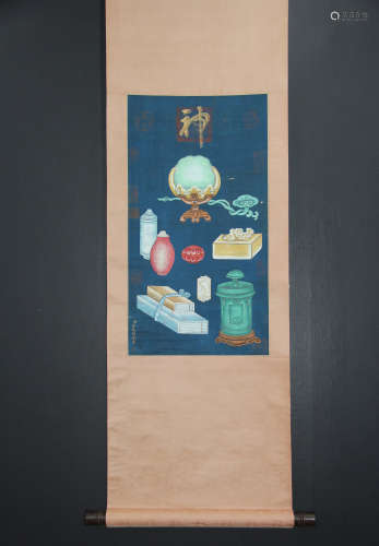 A CHINESE PAINTING AND CALLIGRAPHY SCROLL, JIANG TINGXI MARK