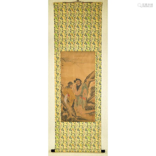 A CHINESE FIGURES PAINTING SILK SCROLL, …