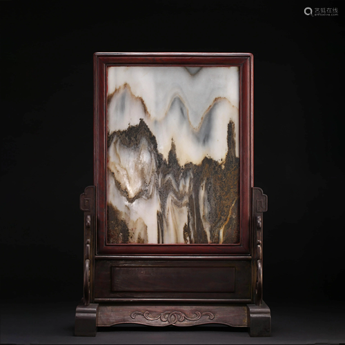 A CHINESE PAINTED MARBLE TABLE SCREEN