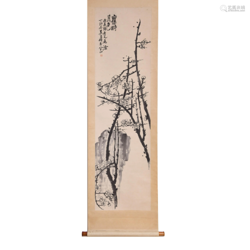 A CHINESE PLUM BLOSSOM PAINTING, QI …