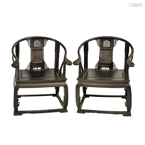 PAIR OF ZITAN HORSESHOE-BACK ARMC…