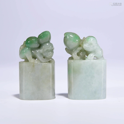 APAIR OF CHINESE JADEITE SEALS