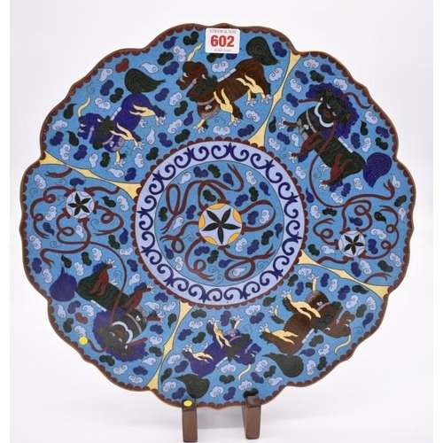 A Chinese cloisonne enamel footed charger,