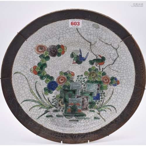 A Chinese famille verte crackle glazed charger,