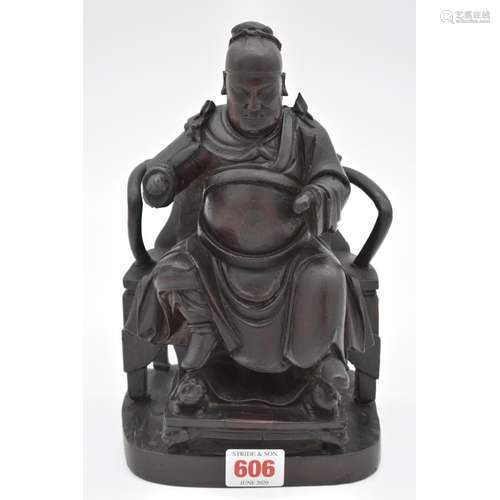 A Chinese carved wood seated emperor,