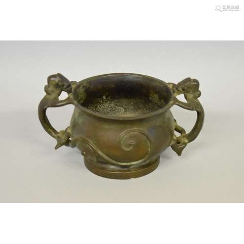 WITHDRAWN FROM SALE: A Chinese Archaistic bronze twin handled censer,