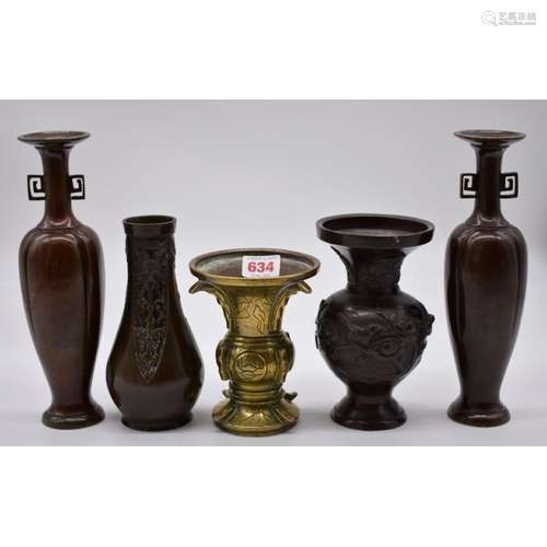 A small group of Chinese and Japanese bronze vases,