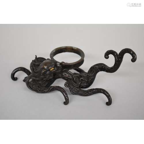 WITHDRAWN FROM SALE: A Chinese bronze lingzhi dragon stand,