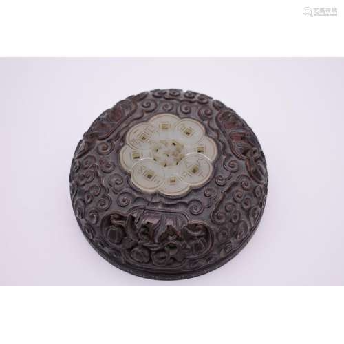 WITHDRAWN FROM SALE: A good Chinese celadon jade inset hardwood cover,