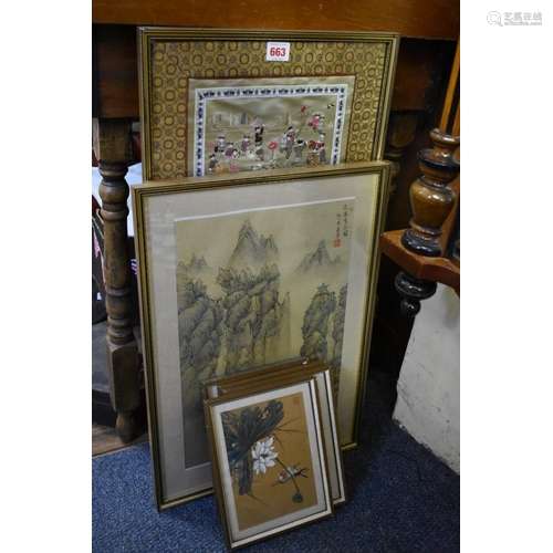 A Chinese silk embroidered panel of boys,