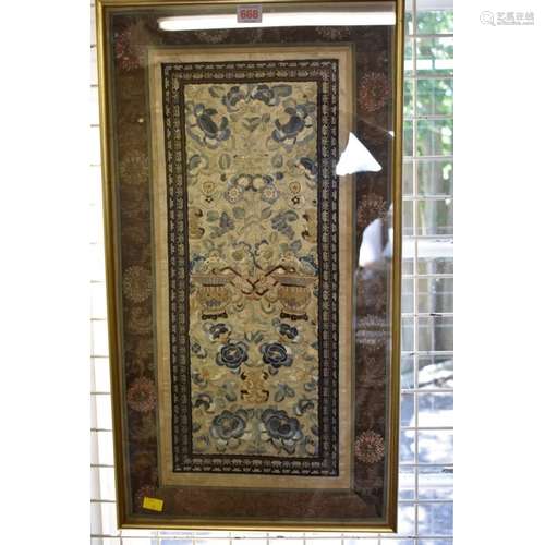 A Chinese silk embroidered panel,