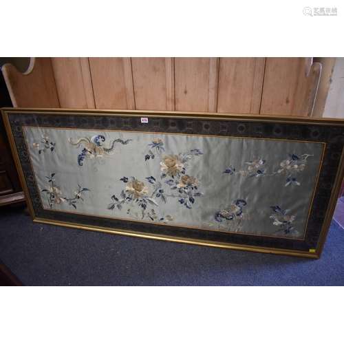 A large Chinese silk embroidered panel,