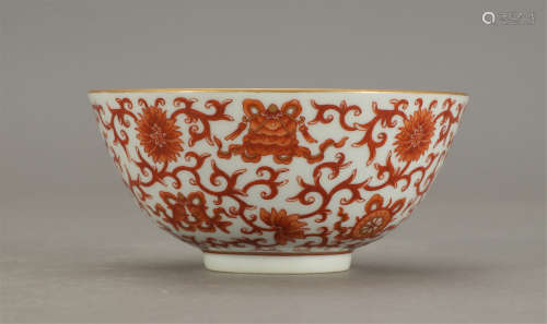 CHINESE COPPER RED PORCELAIN FLOWER BOWL