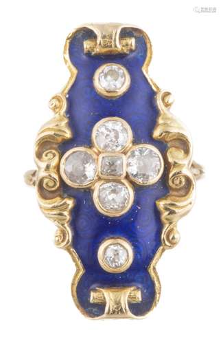 Bague en or jaune .750 de forme marquise baroque avec 7 diamants de taille ancienne [...]