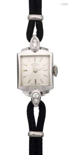 Girard-Perregaux, montre-bracelet de dame à 4 diamants, boîte en or blanc .585, [...]