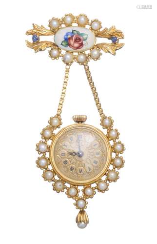 Montre broche en or jaune .750 avec mouvement mécanique, mini-perles mabé, 2 [...]