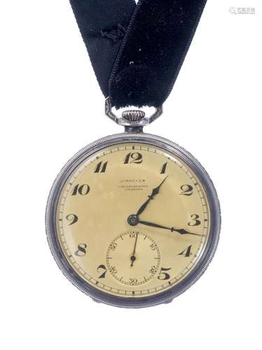 LONGINES, E. Meylan-Regamey Lausanne, montre de poche en argent .800, mvt mécanique [...]