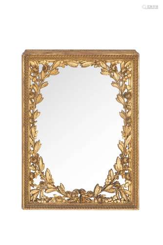 Cadre rectangulaire de miroir en bois doré Louis XVI à garniture de couronne de [...]