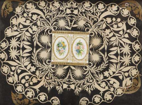 Eugène Aviolat-Morerod (Les Ormonts), découpage floral vers 1850. 22x30.2 cm - - [...]
