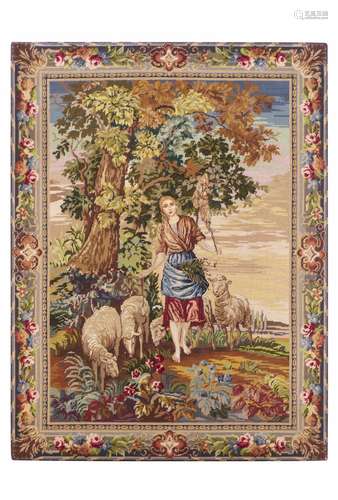 Tapisserie au petit point et quart de point représentant une scène pastorale avec [...]