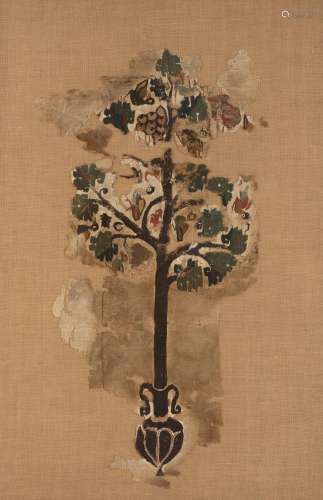 Tissu copte, grand morceau de tissu représentant un arbre de vie, parsemé [...]