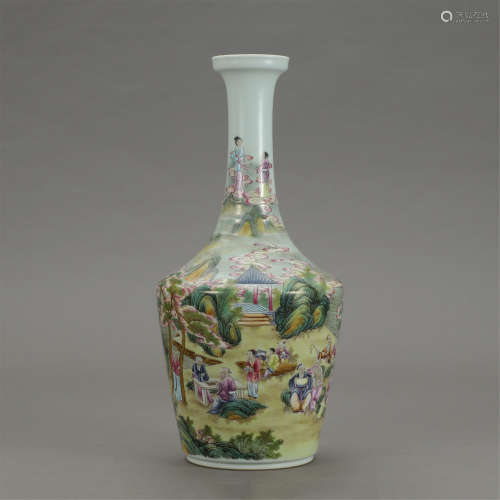 CHINESE FAMILLE ROSE FIGURE AND STORY VASE