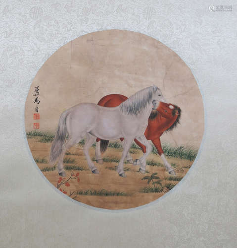 A Chinese Horse Painting Scroll, Ma Jin Mark