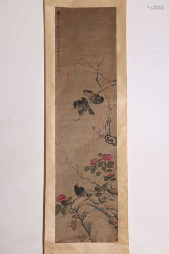 A Chinese Flower&bird Painting Scroll, Xin Luo Shanren Mark