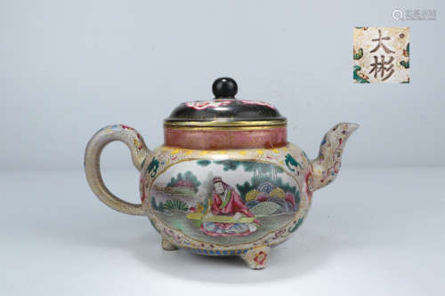 A Chinese Painted Purple Sand Pot, Da Bin Mark