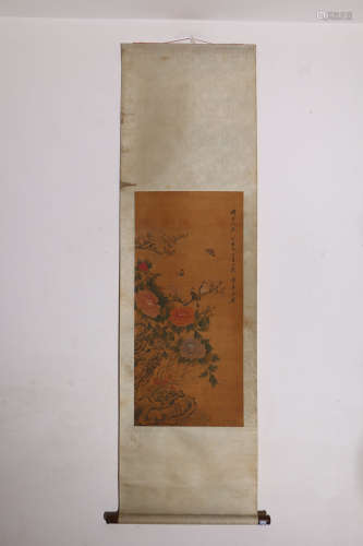 A Chinese Flowers Painting Scroll