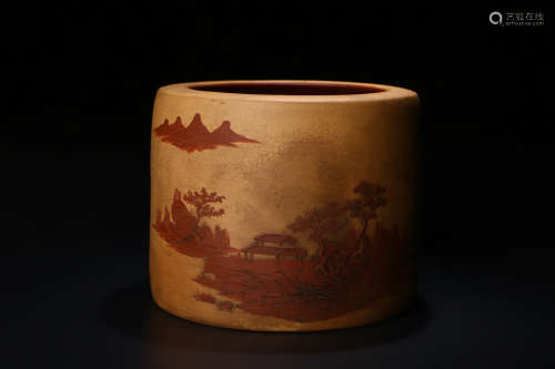 A Chinese Purple Sand Brush Pot, Yang Jichu Mark