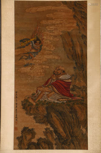 A Chinese Figure Painting Scroll, Ding Guanpeng Mark