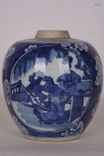 A Chinese Blue and White Figure Painted Porcelain Jar