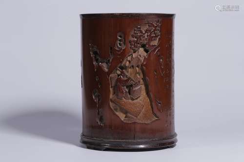 A Chinese Piercing Bamboo Brush Pot