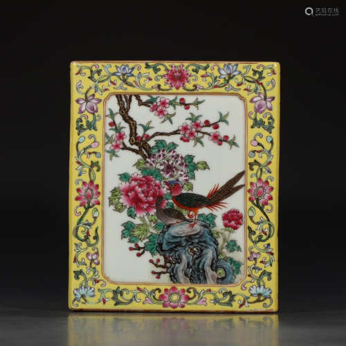 A Chinese Famille Rose Flower&Bird Pattern Porcelain Square Brush Pot