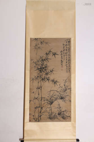 A Chinese Bamboo Painting Scroll, Zheng Banqiao Mark