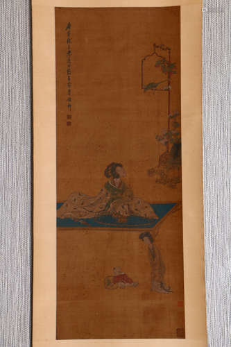 A Chinese Figure Painting Scroll, Tang Yin Mark