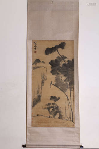 A Chinese Flower and Bird Painting Scroll, Ba Da Shanren Mark